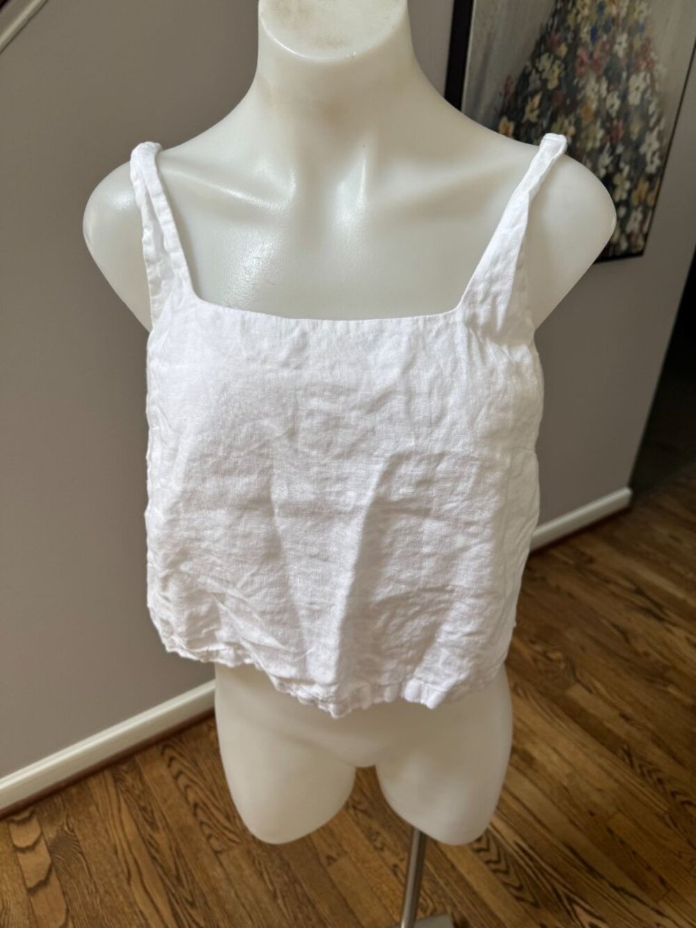 AYR White Triple Threat 100% Linen Cropped Tank Top Size Small